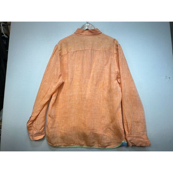 Report Collection Mens Button Down Linen Shirt Long Sleeve Stretch Size L Orange - Picture 11 of 14